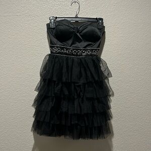 Forever 21 Satin Tulle Mini Dress Strapless Black Witchy gothic Sz M Whimsigoth